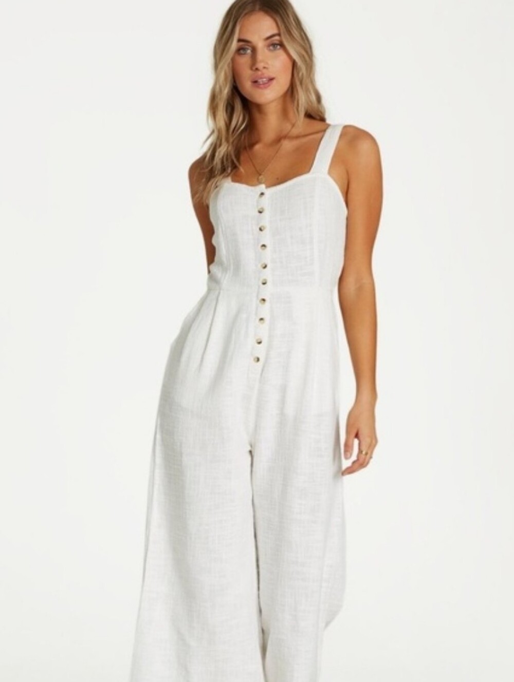 Billabong  Cotton Button-Front Wide-Leg Crop Jumpsuit